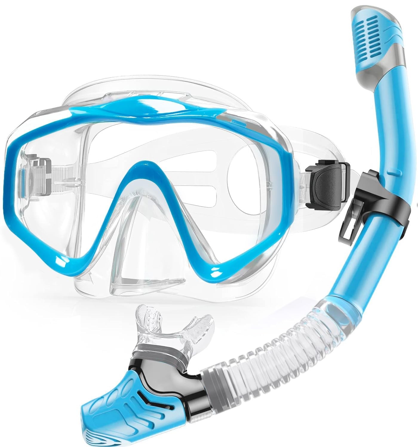Snorkeling Gear for Adults,Dry-Top Snorkel Set with Tempered Blue