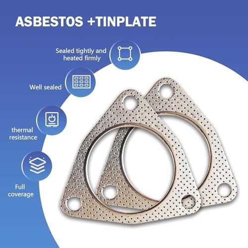 2 PCS Exhaust Gasket, 2.5″ Three-Bolt Exhaust Flange Gasket, Durable Catalytic C