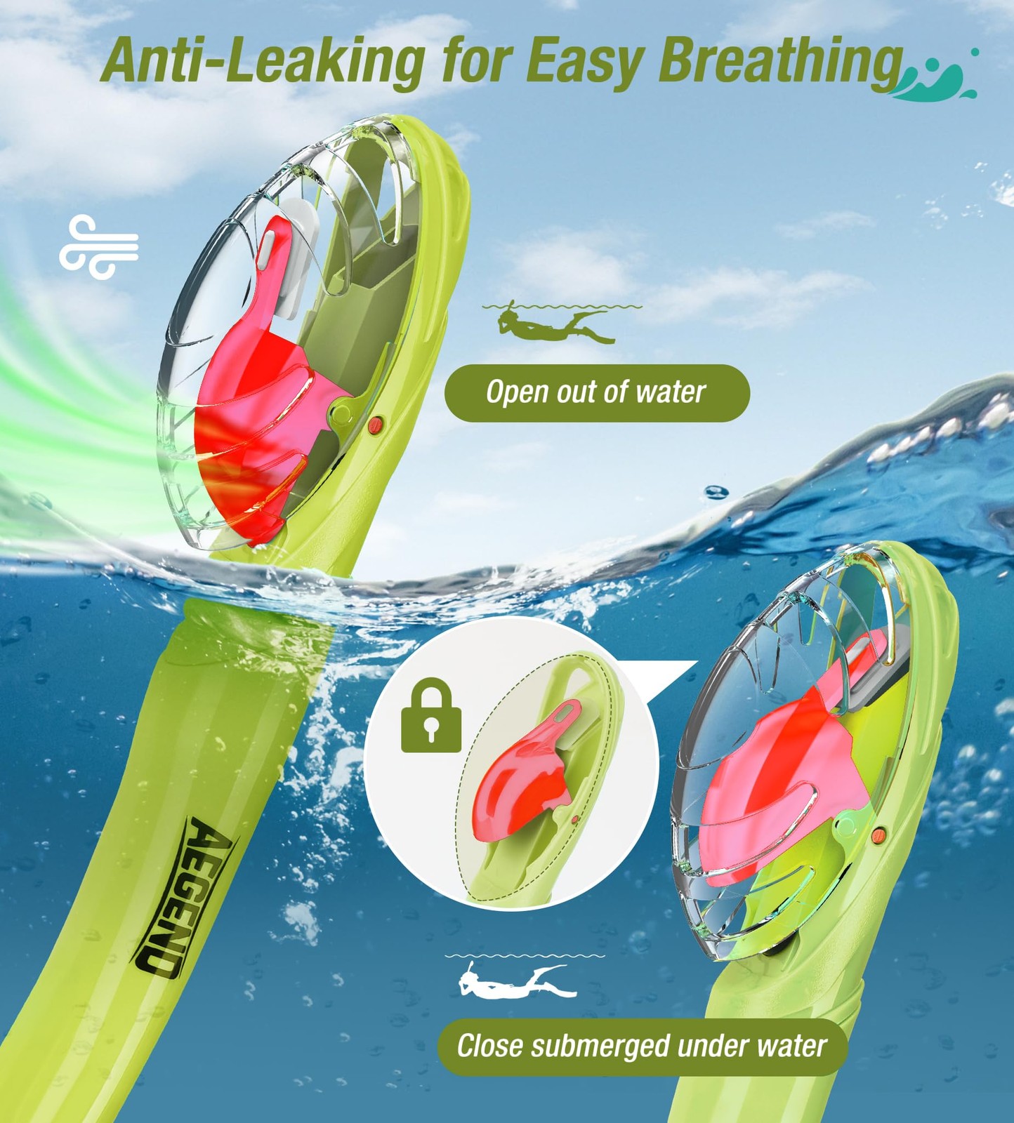 Aegend Diving Dry Snorkel for Adult & Youth Snorkeling Gear with Top Dry Val…