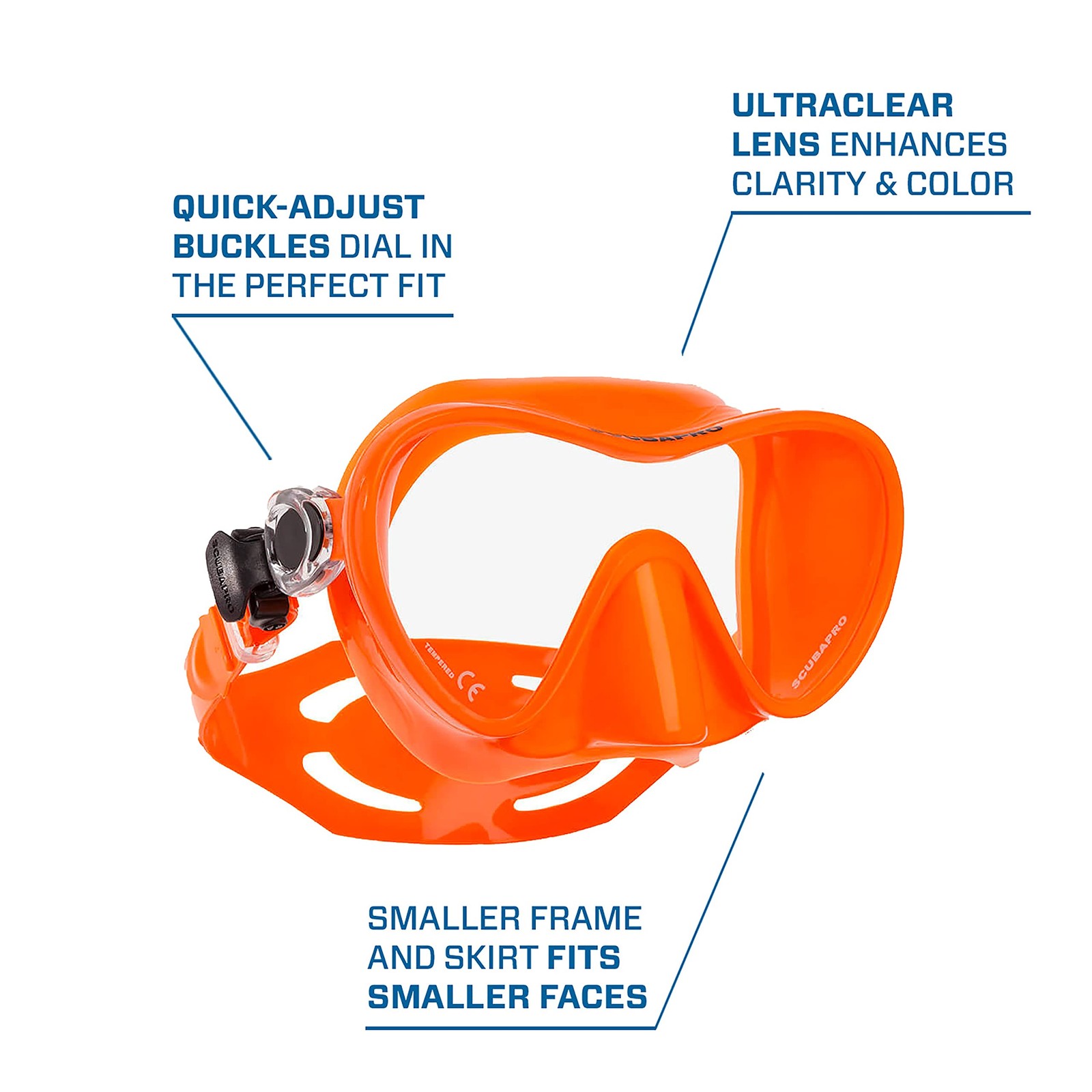 Scubapro Trinidad 3 Diving Mask Ultra Clear Lens Frameless Design Orange