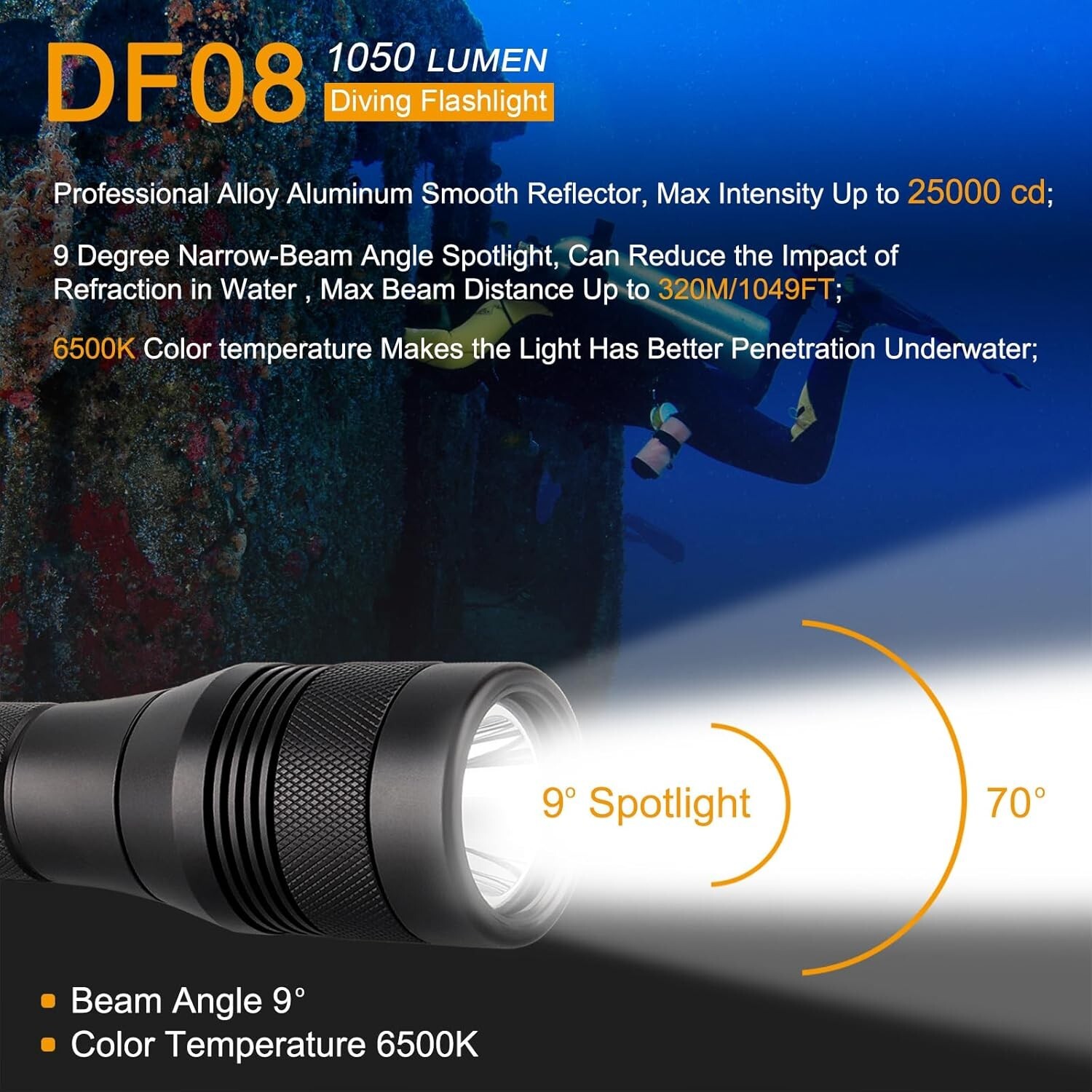 Waterproof Diving Torch with 1000 Lumens Brightness – Night Dive Essential