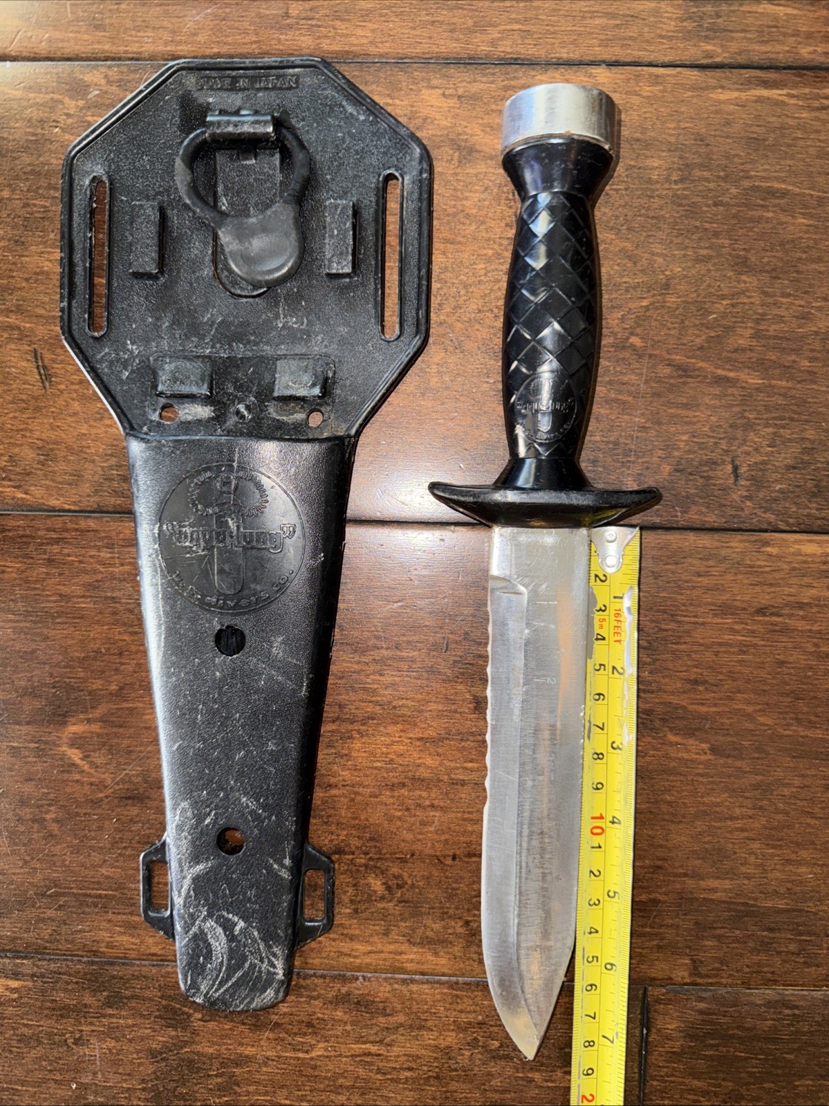 Vintage US Divers Aqua Lung Stainless Steel SCUBA Dive 7″ Knife JAPAN w/ Sheath