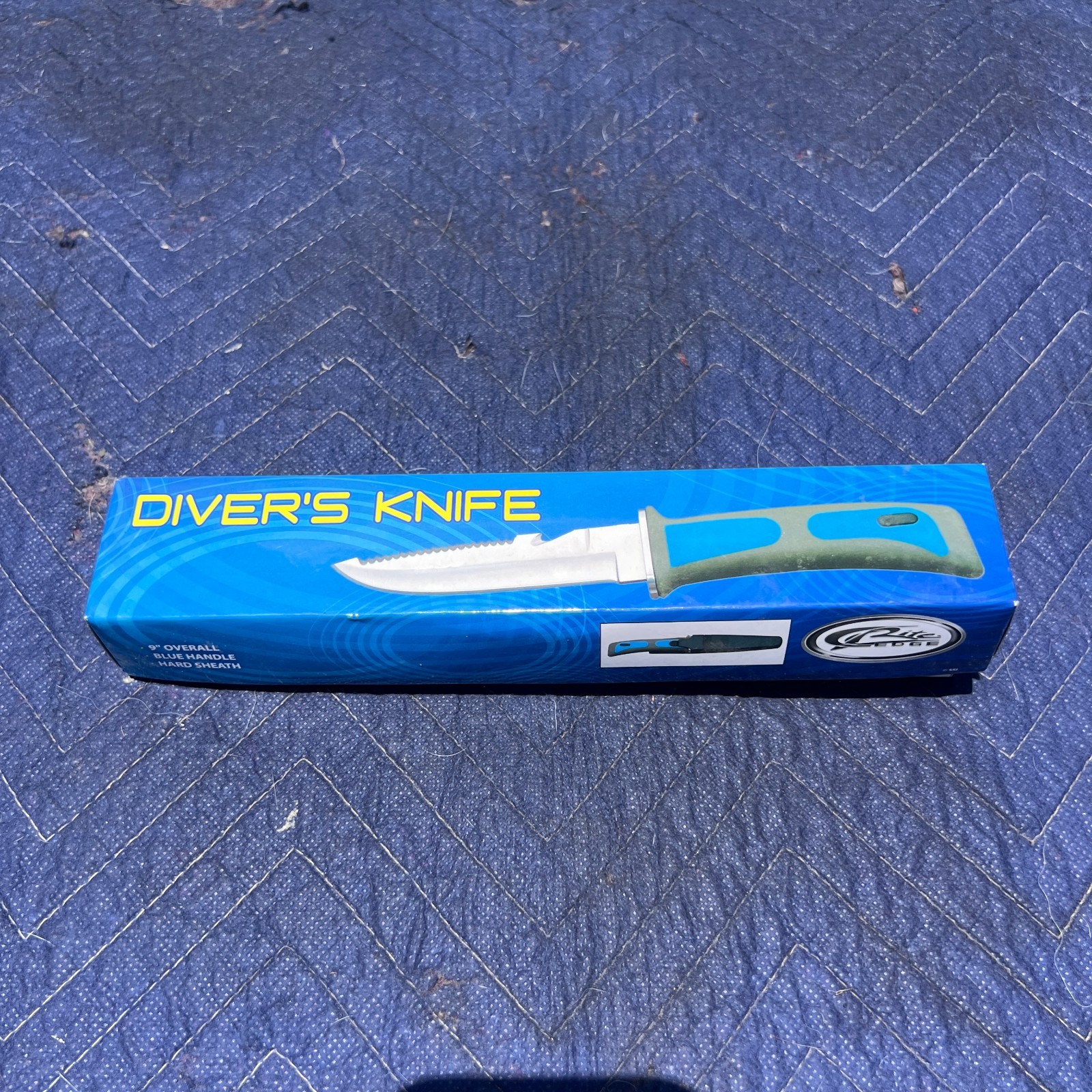 NEW Rite Edge 9″ Dive Knife – Serrated Blade + Line Cutter, Blue Handle + Sheath
