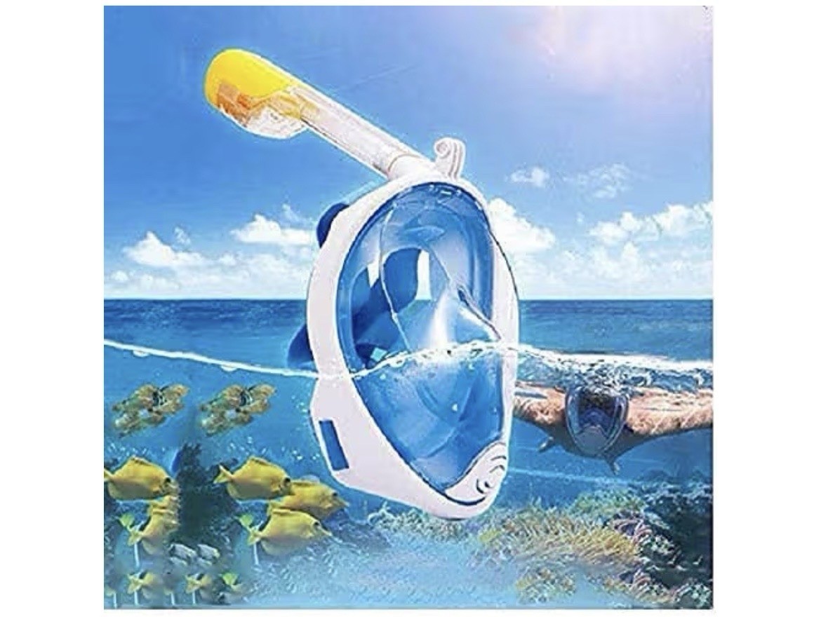 Full Face Free Breath Anti-Fog Snorkeling Dive Mask M2068G L/XL Blue — Lot of 2