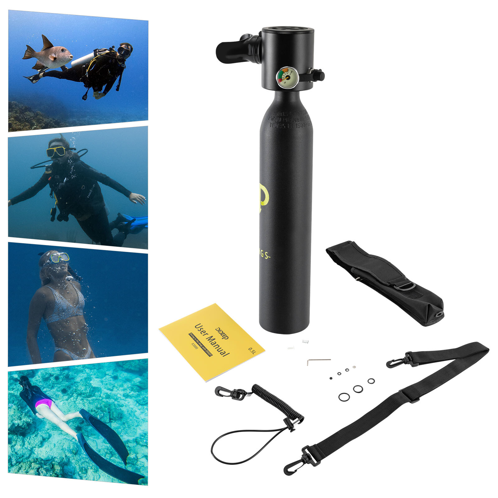 Mini 0.5L Scuba Oxygen Cylinder Diving Air Tank Kit Snorkeling Breath Equipment