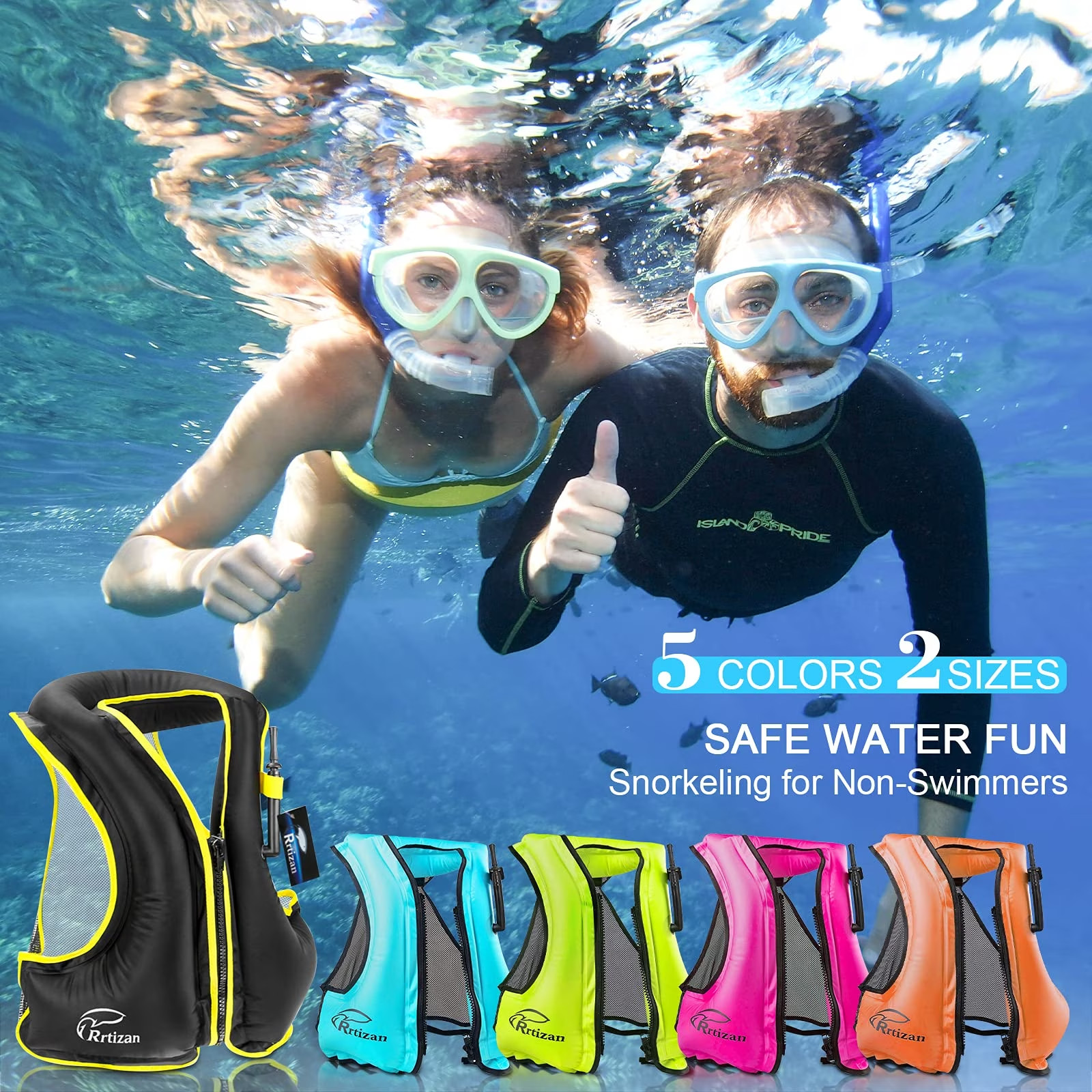 Rrtizan Adults Inflatable Swim Vest, Portable Snorkel Vest, S/M
