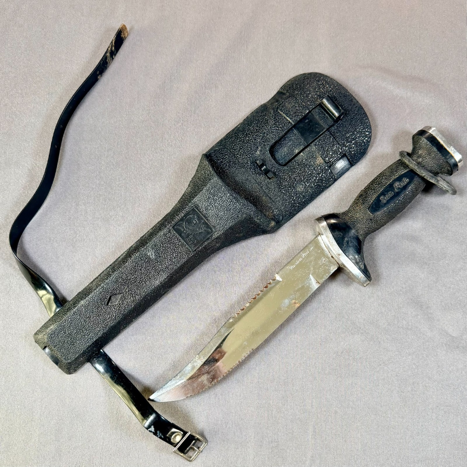 Rare Vintage Sun Fish Diving Knife Japan Stainless Steel Scuba Sheath