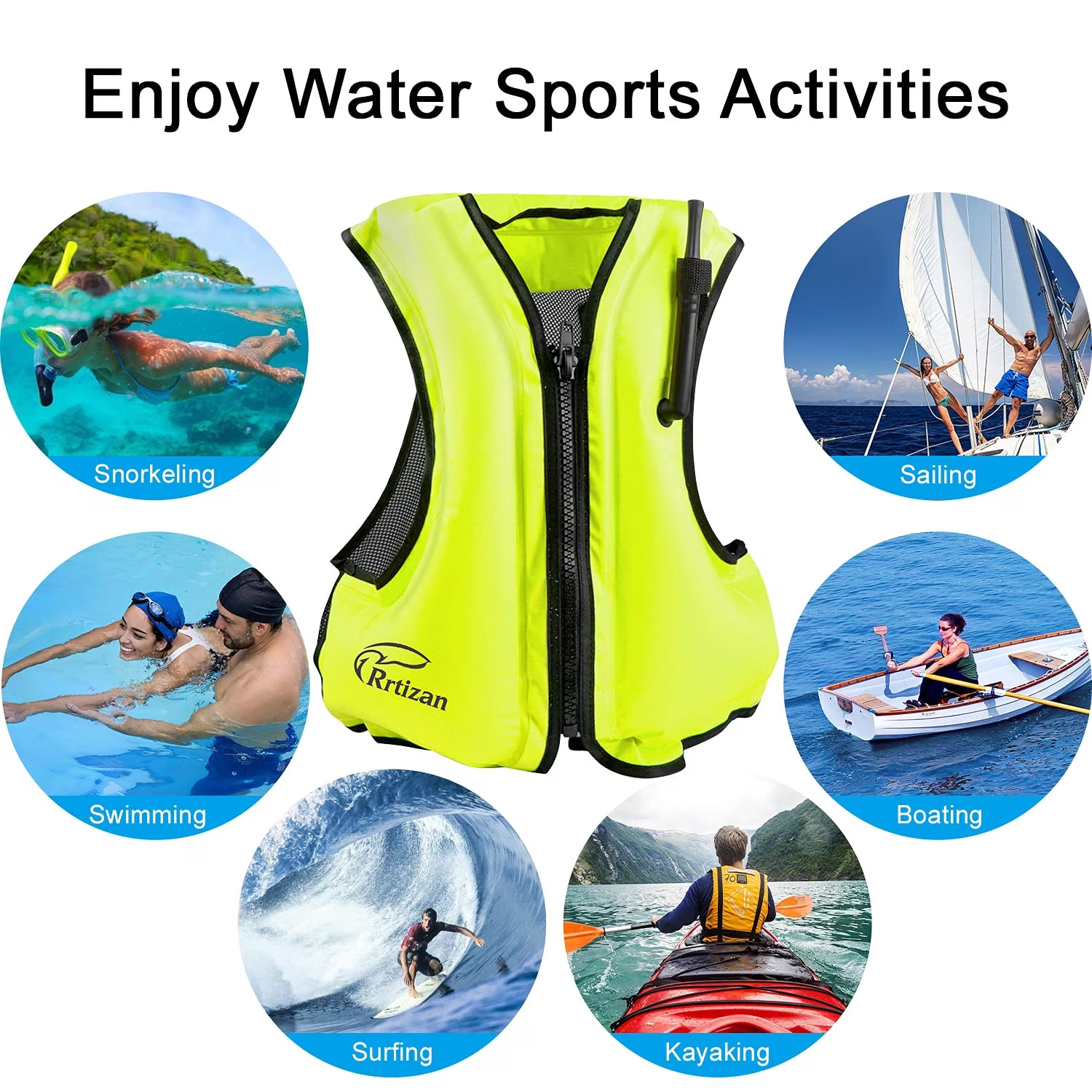 Rrtizan Adults Inflatable Swim Vest, Portable Snorkel Vest, S/M
