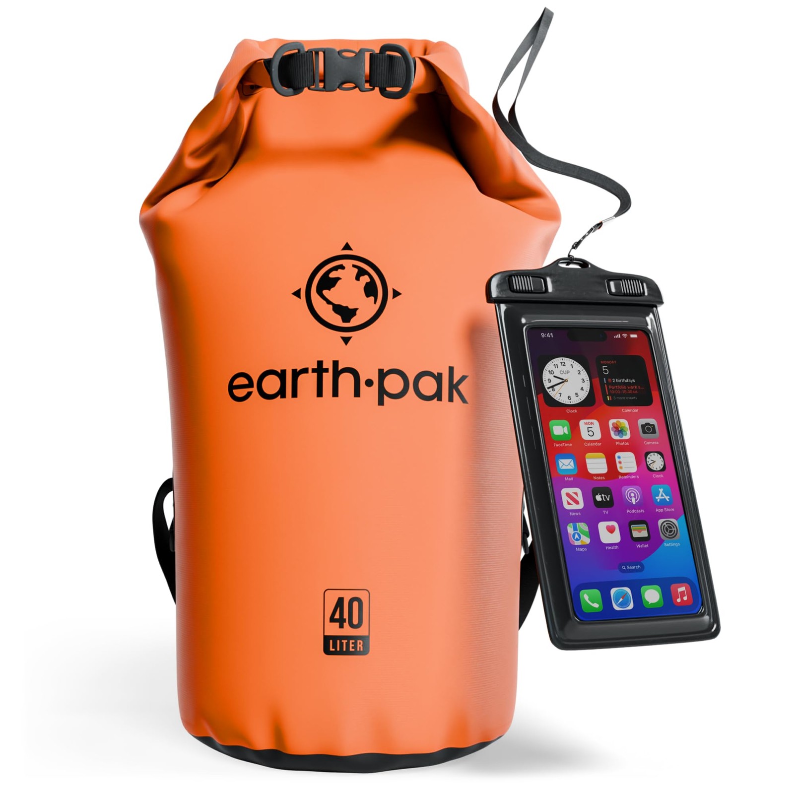 Earth Pak Waterproof Dry Bag – Roll Top Backpack Sack 40L, Orange