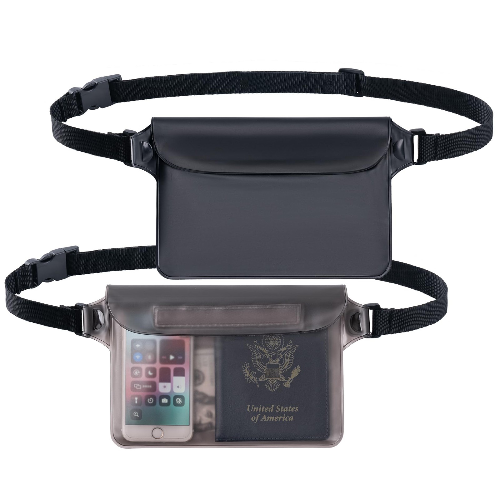 CADONO 2-Pack Waterproof Pouch with Adjustable Waist 8.6*5.9 inches, Black