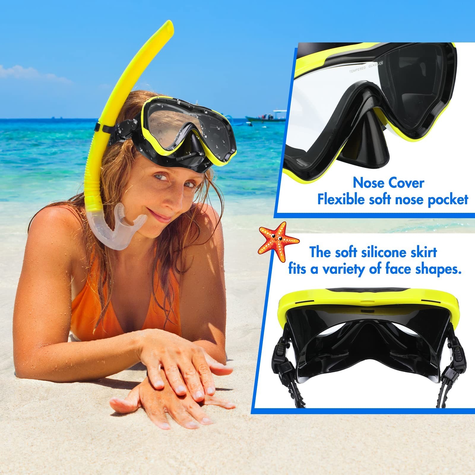 4 Pcs Anti-Fog Snorkeling Goggles Set for Adults – Panoramic Dive Mask & Nose Co