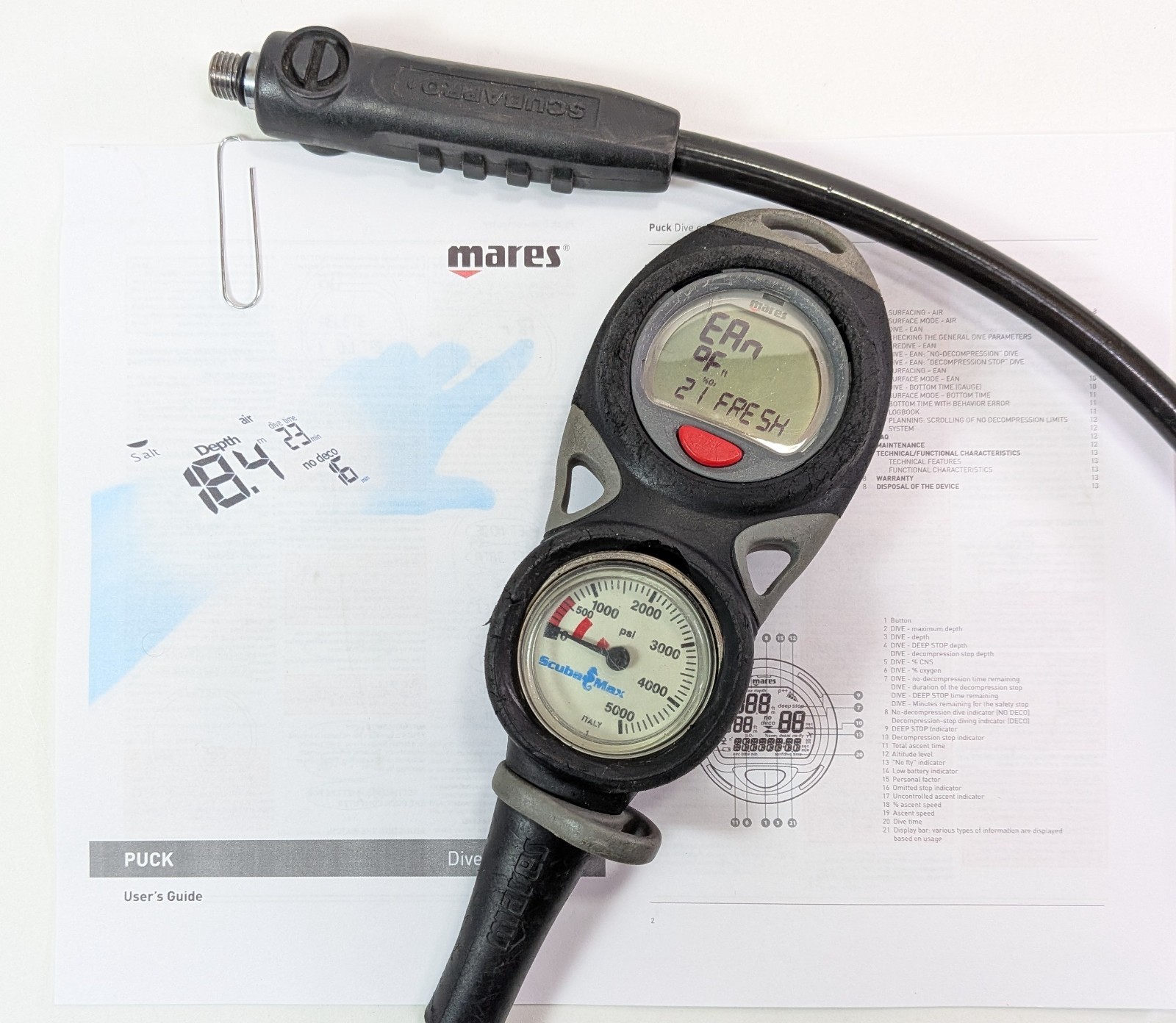 Mares Mission Puck 2 Scuba Dive Computer 2 Gauge Console Nitrox Compatible