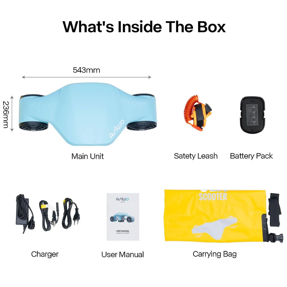 Asiwo Manta 2 Underwater Scooter 3-Speed Mode 90 Min Runtime Action Camera Mount