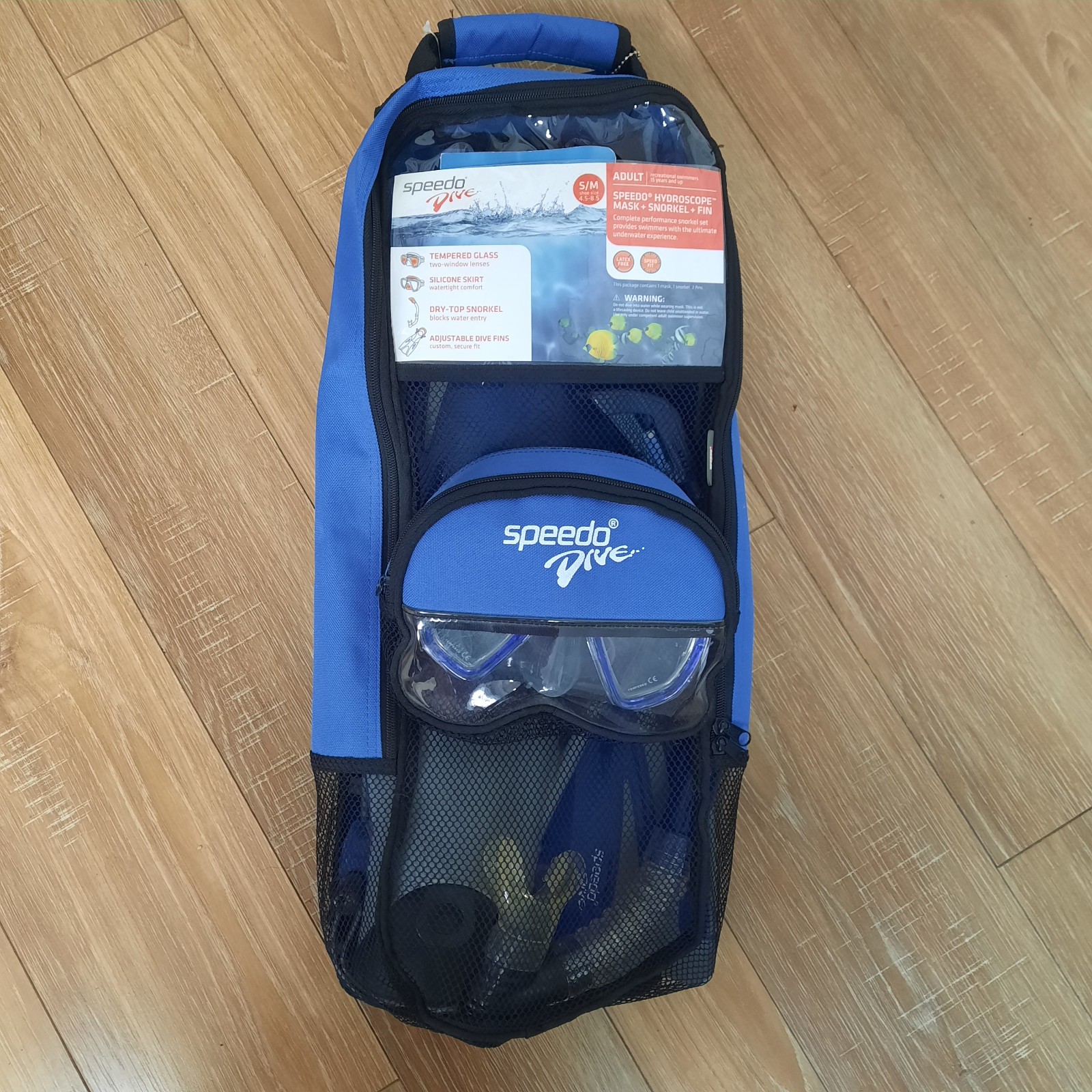 Speedo Dive Snorkel Set Hydroscope Mask + Snorkel + fins Adult S/M W/ Carry Case