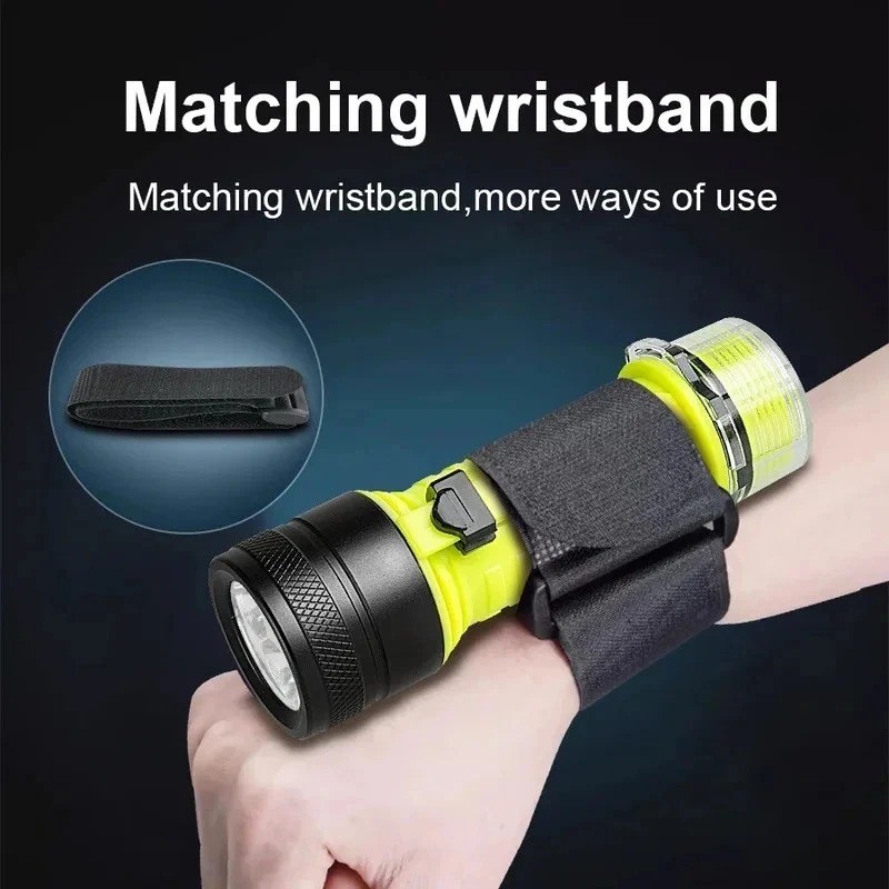 Professional Diving Flashlight Rechargeable Underwater Torch White&Yellow Light