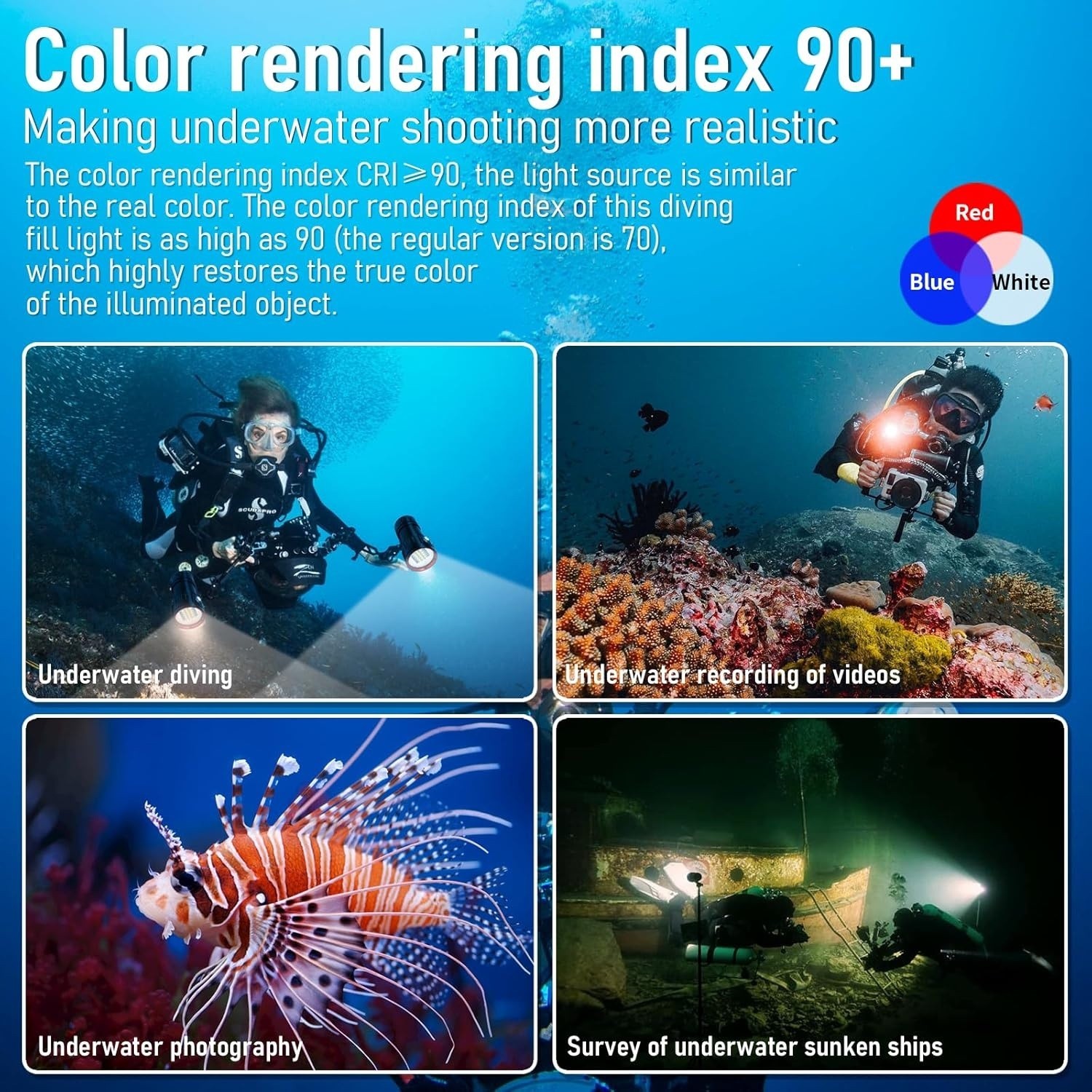 B15 Dive Light Underwater Flashlight 8000LM Underwater Video Lights 80m Scuba