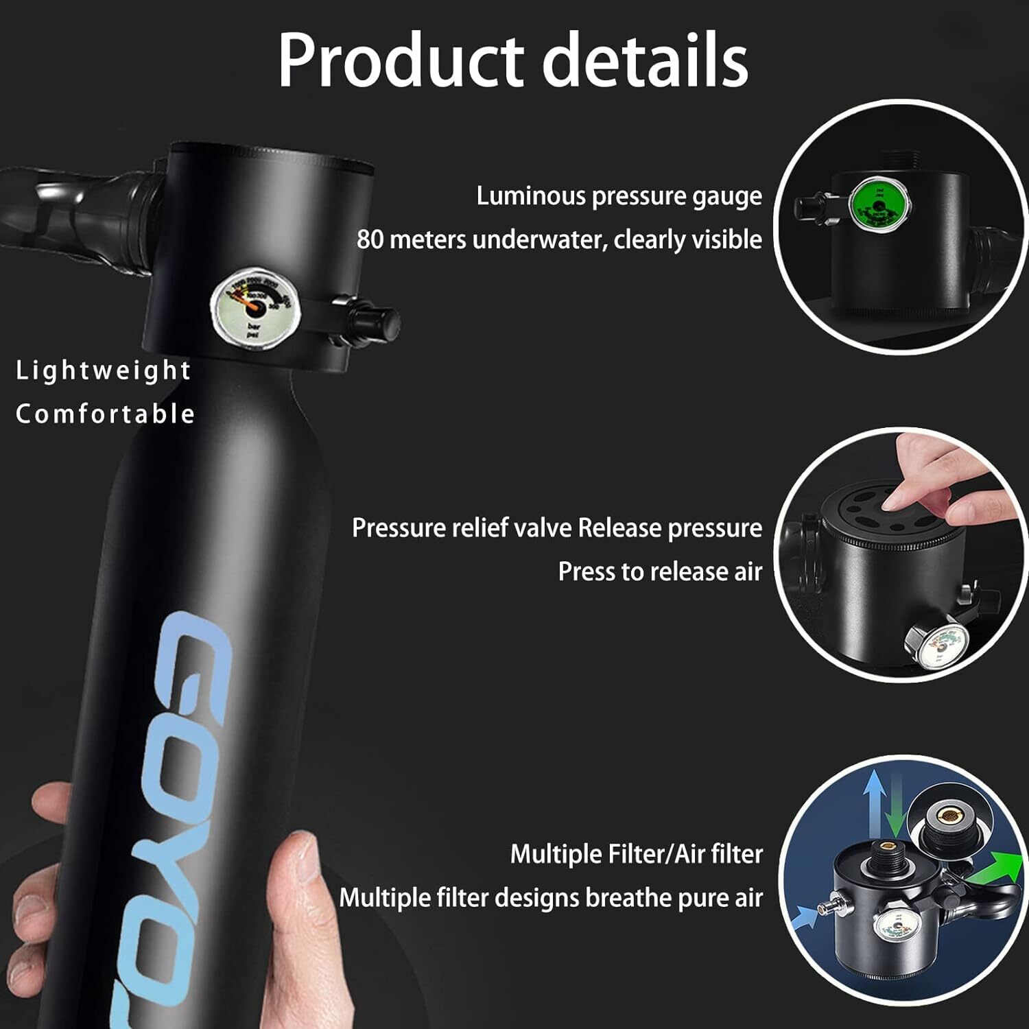 GOYOJO 0.5L*2 Scuba Tank Set 5-10Min Underwater 10M Scuba Dive System Oxygen Kit