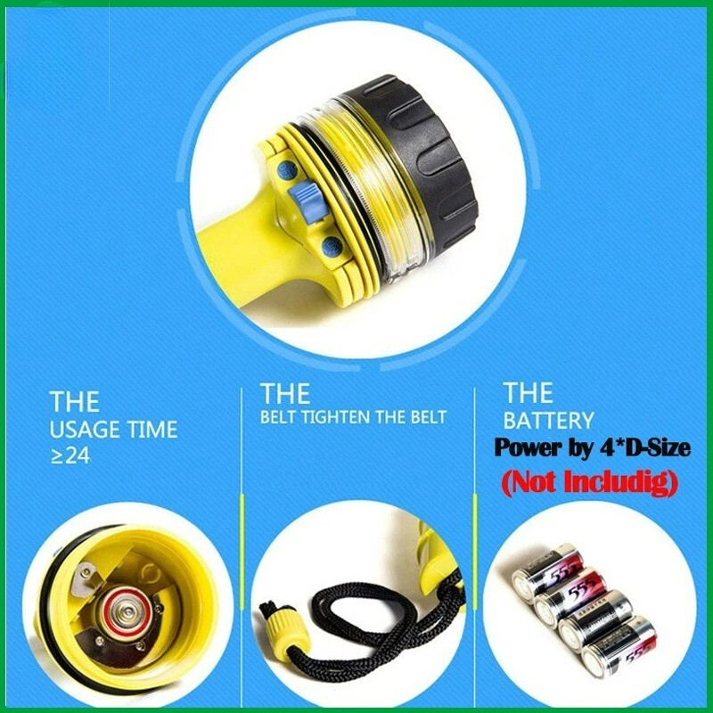 Professional Scuba Diving Flashlight Safety Light Spearfish Dive Torch Headlamp