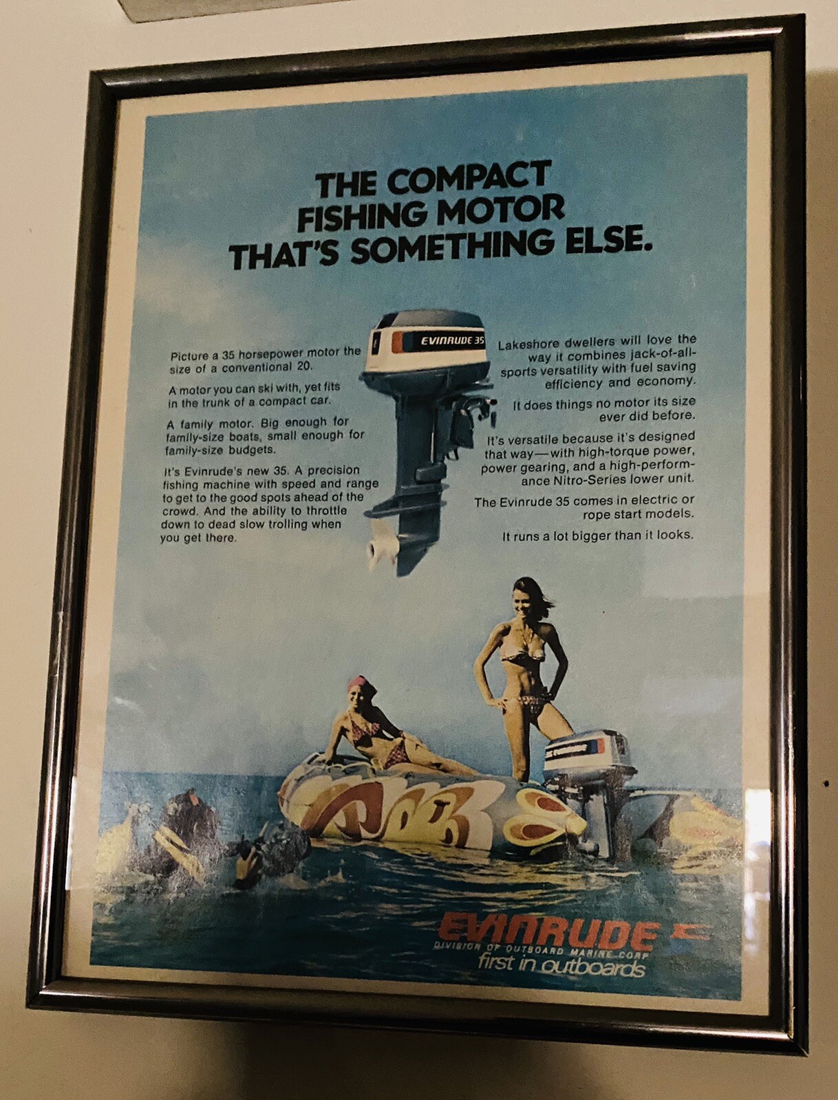 Evinrude Outboards Vintage Scuba Diving AD Print Custom Framed