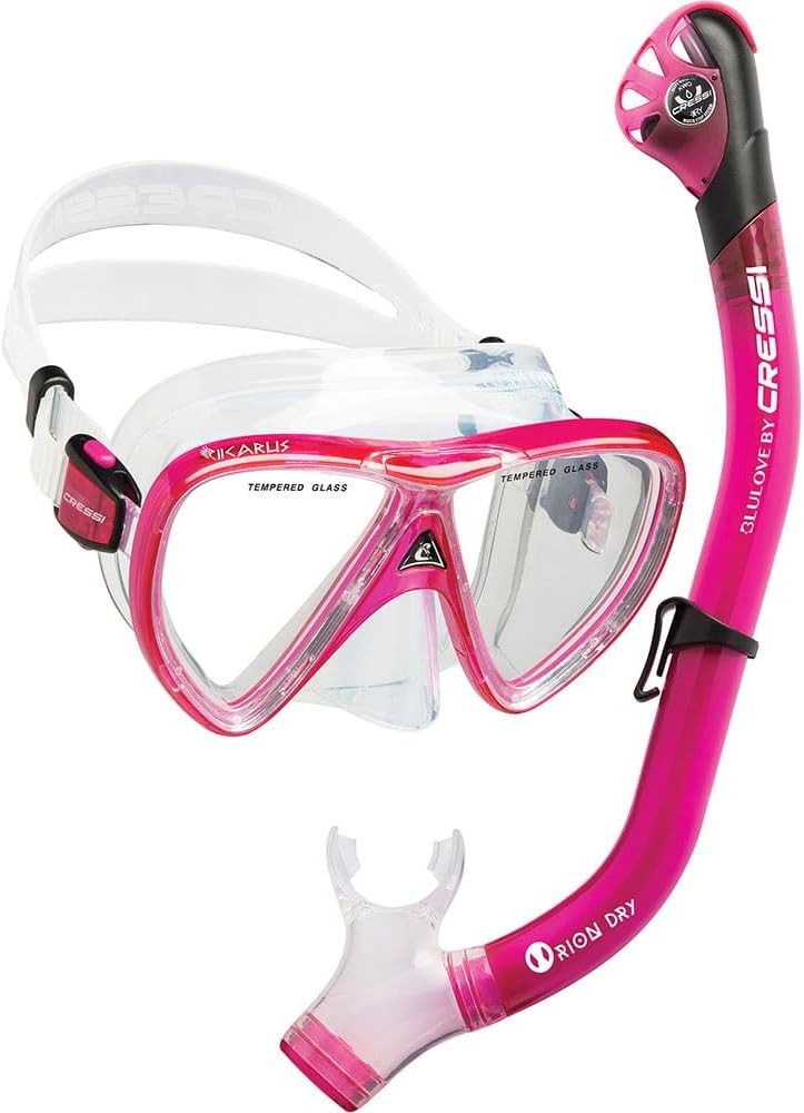 Cressi Adult Adjustable Snorkel Swimming Set, Translucent Pink, Large/XLarge