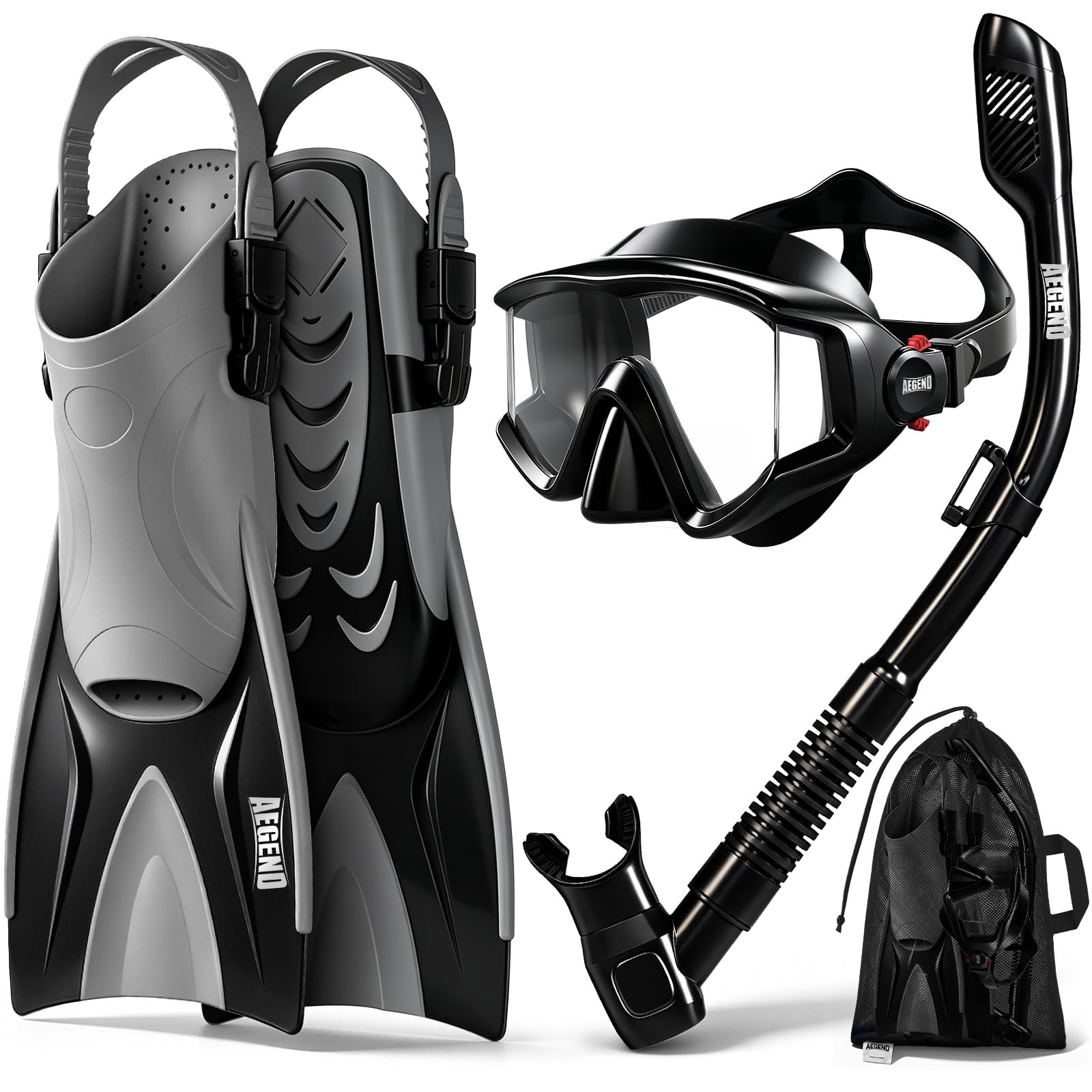 Aegend Snorkeling Gear for Adults Men Women: Anti-Fog Large-X-Large, Black