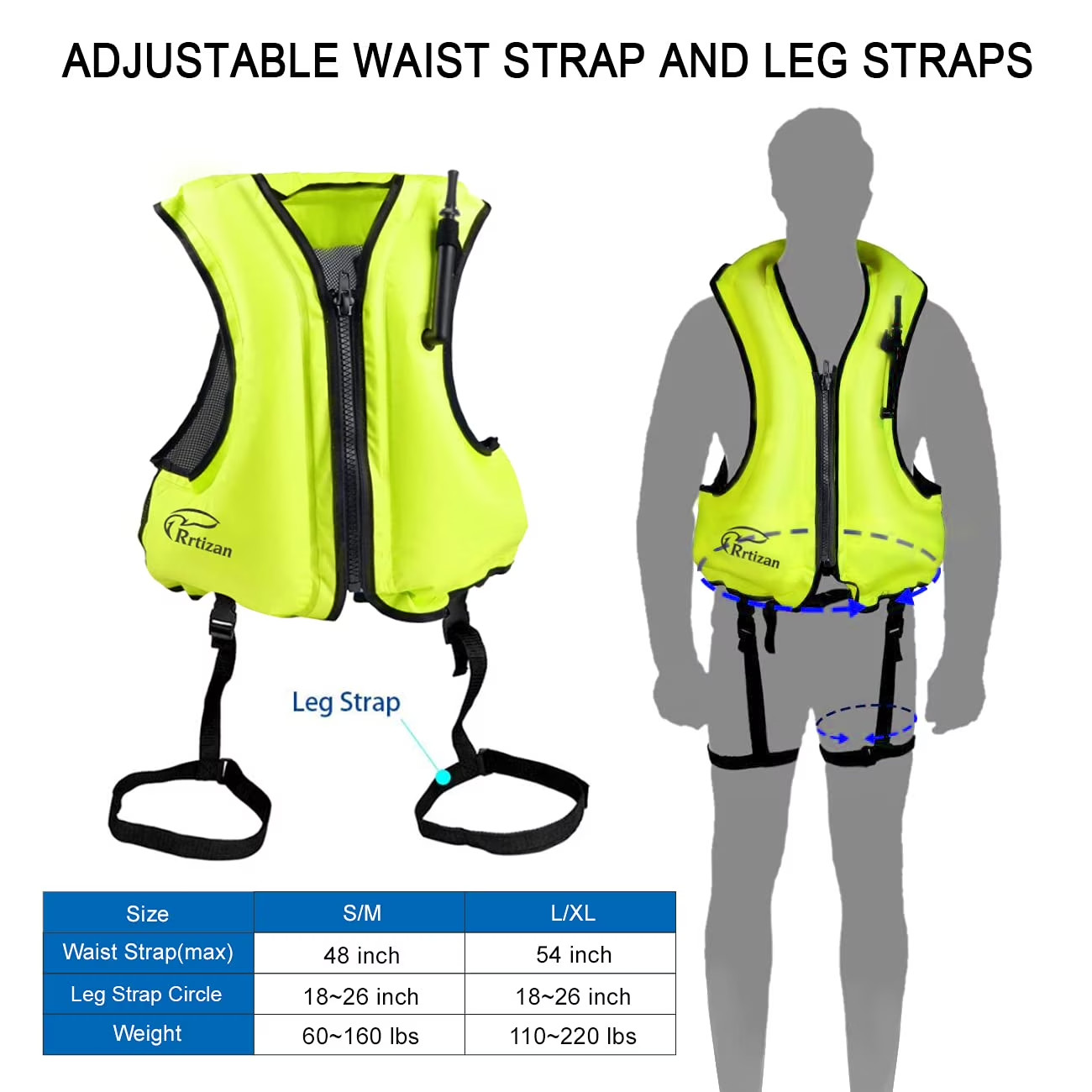 Rrtizan Adults Inflatable Swim Vest, Portable Snorkel Vest, S/M