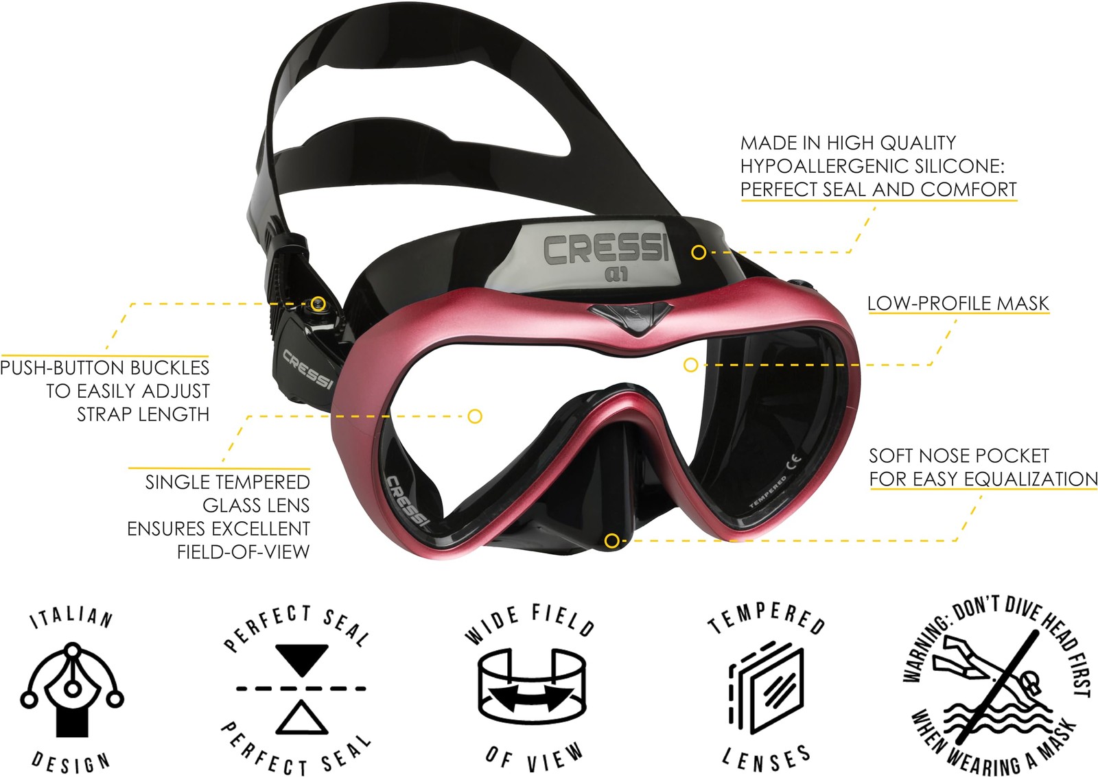Cressi A1 Black/Pink Clear Lens Xdn400021