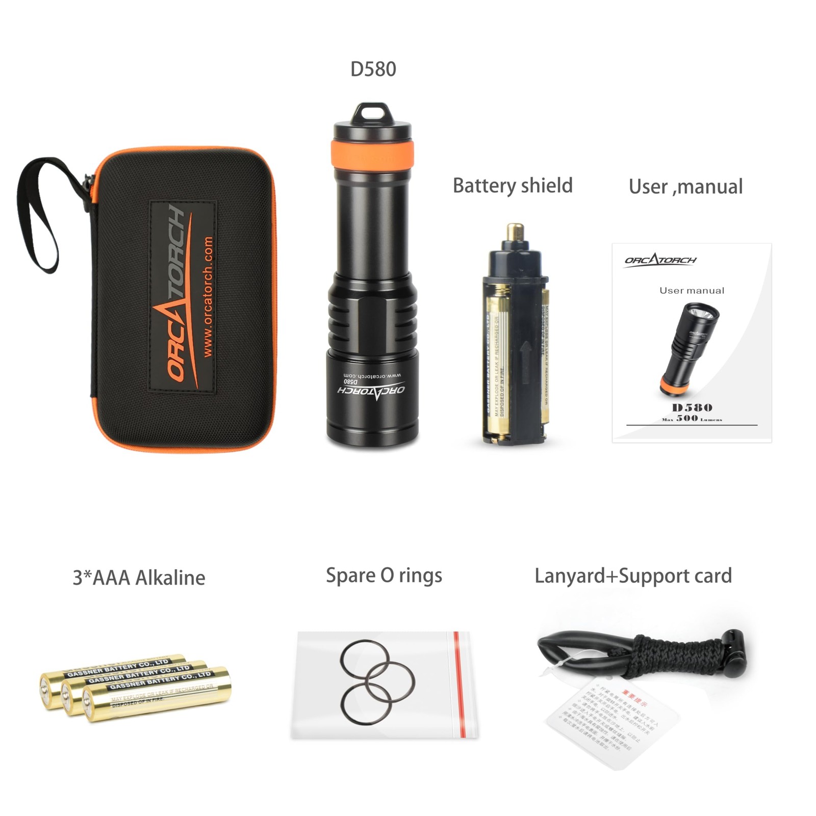 ORCATORCH D580 Scuba Dive Light, Max 530 Lumens Underwater Flashlight with 6 …