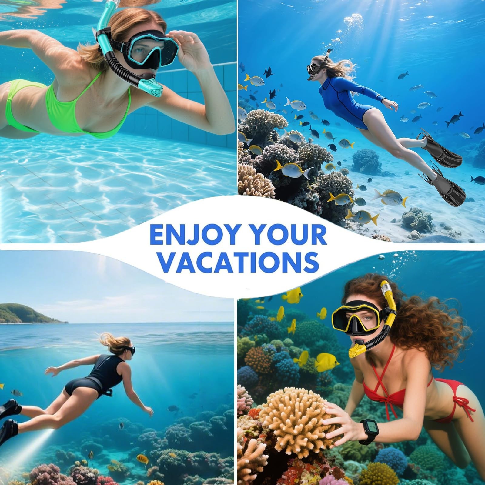 Keephigher Snorkeling Gear for Adults,Mask Fins Snorkel Small-Medium, Blue
