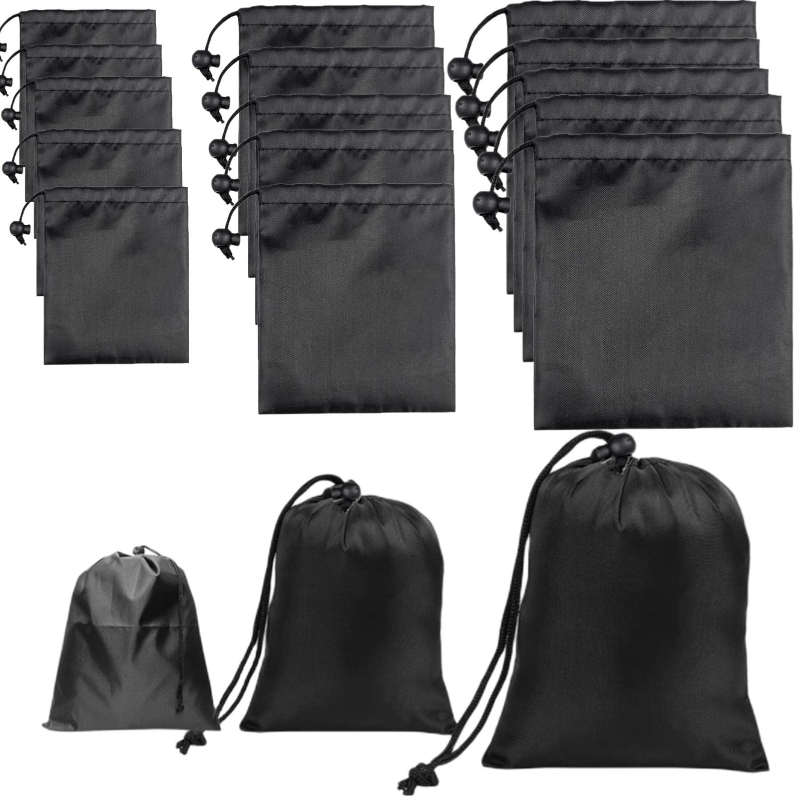 Jarler 15packs Drawstring Bag String with Toggle – 3Sizes Multi Size, Black