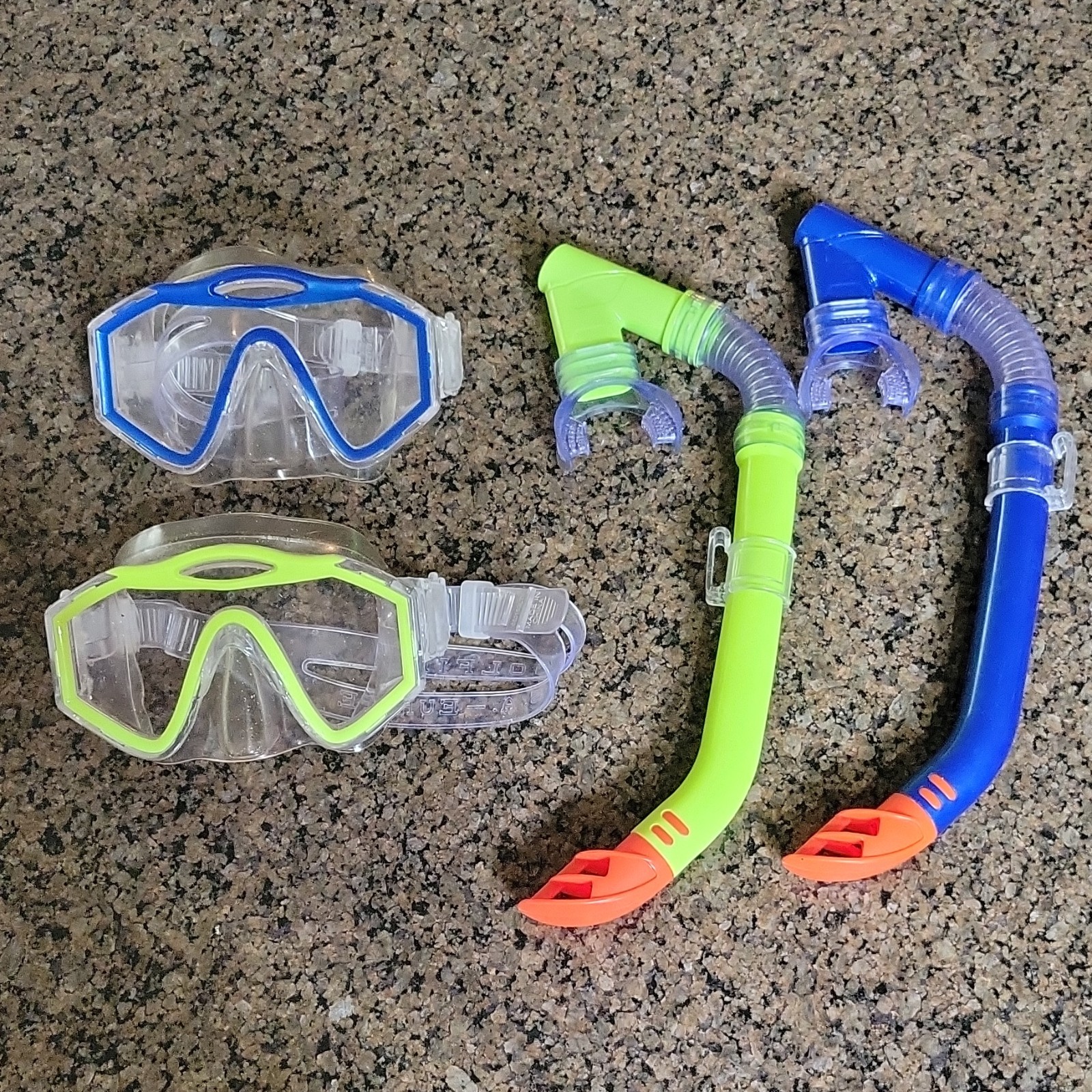 Snorkel Set with Blue and Green Masks and Matching Snorkels