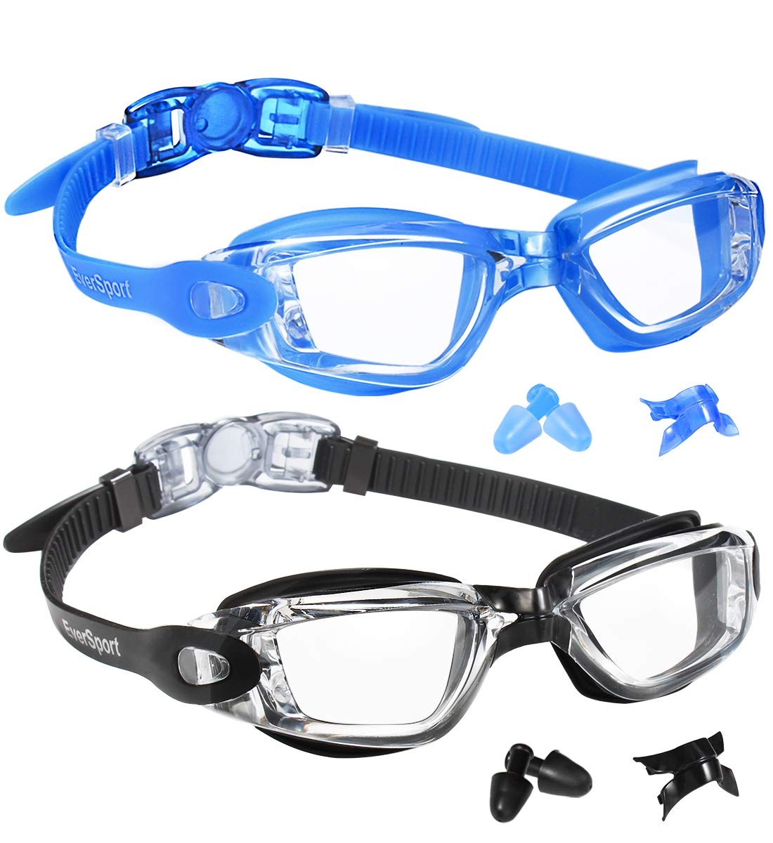 EverSport Swim Goggles, Swimming Glasses for Adult Men Crystal Blue & Black