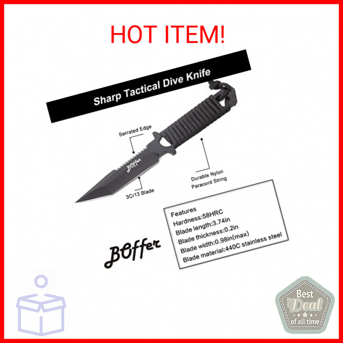 Dive Knife Scuba Diving Knife, Black Tactical Sharp Blade knives, Divers dive to