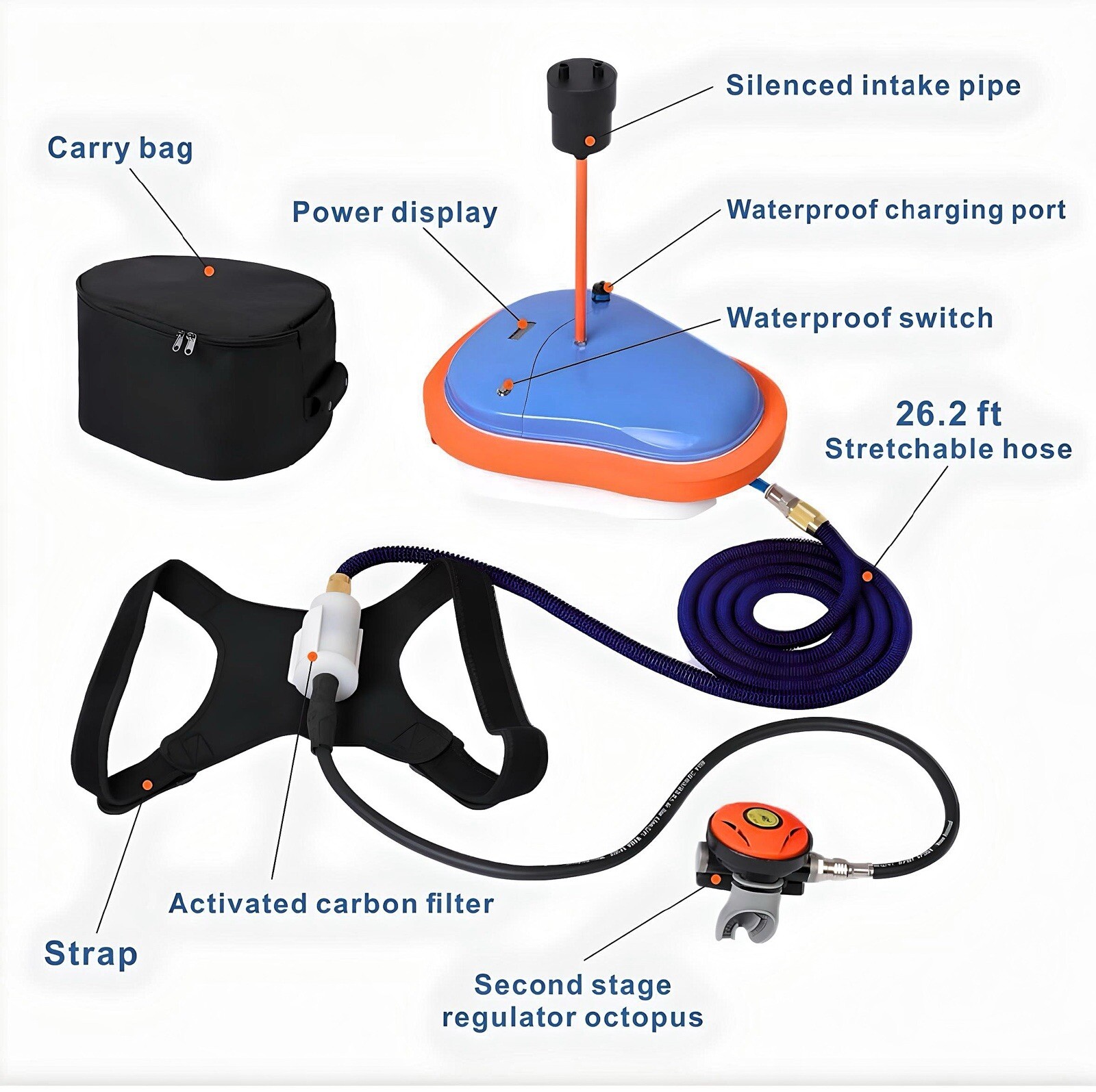 Tankless Diving System Scuba Diving Ventilator, Portable Rechargeable Scuba