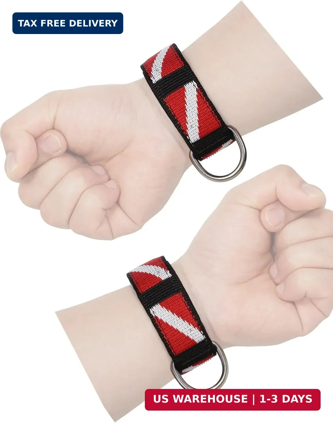 Scuba Diving Wrist Strap, Adjustable Dive Wristband with Stainless Steel D Ring