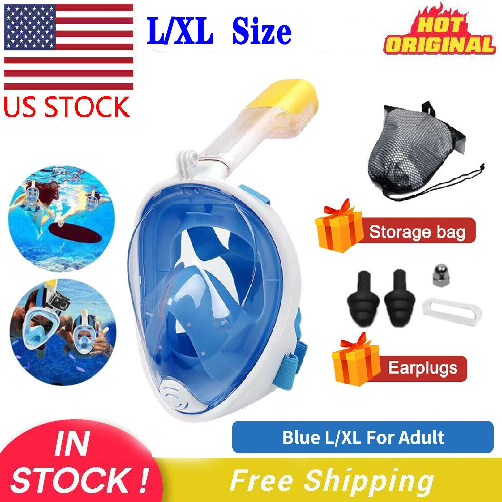 US Adult Snorkel Scuba Full Face Mask Swimming Underwater Diving Masks Blue L/XL