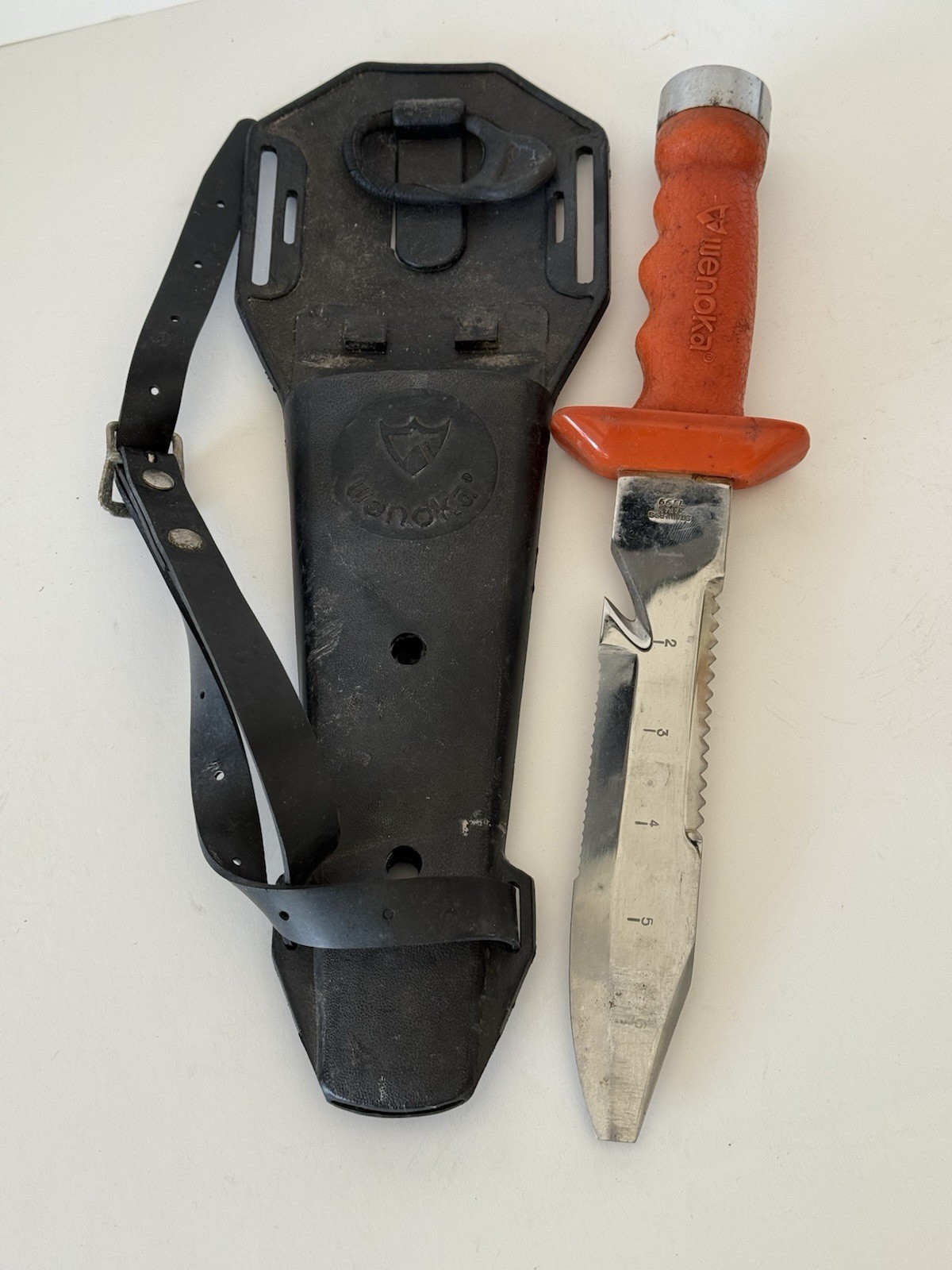 Wenoka 7799 King Dive Knife Abalone Made In Japan Orange Handle