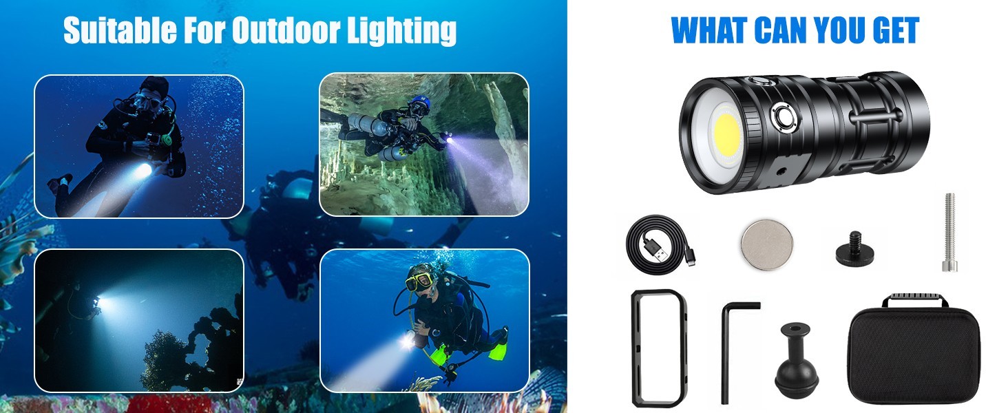 LARGE Scuba Diving LED Light Flashlight 4500 Lumens 100M Rechargeable Underwater