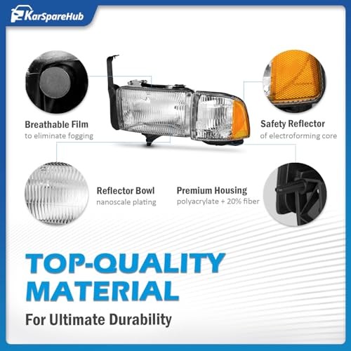 Headlights Assembly for 1994 OE Replacement Chrome | With High & Low Beam Bulbs