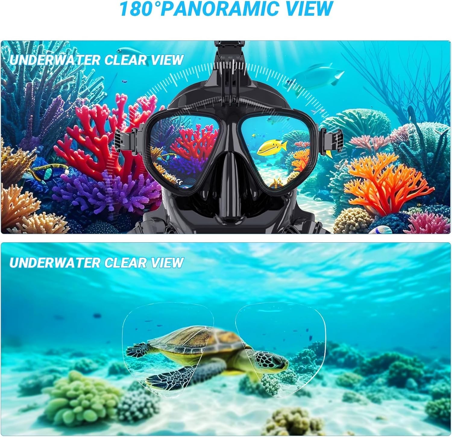 Scuba Diving Mask Full Face Snorkel Mask,Dry Top System 180 View Comfortable Fit