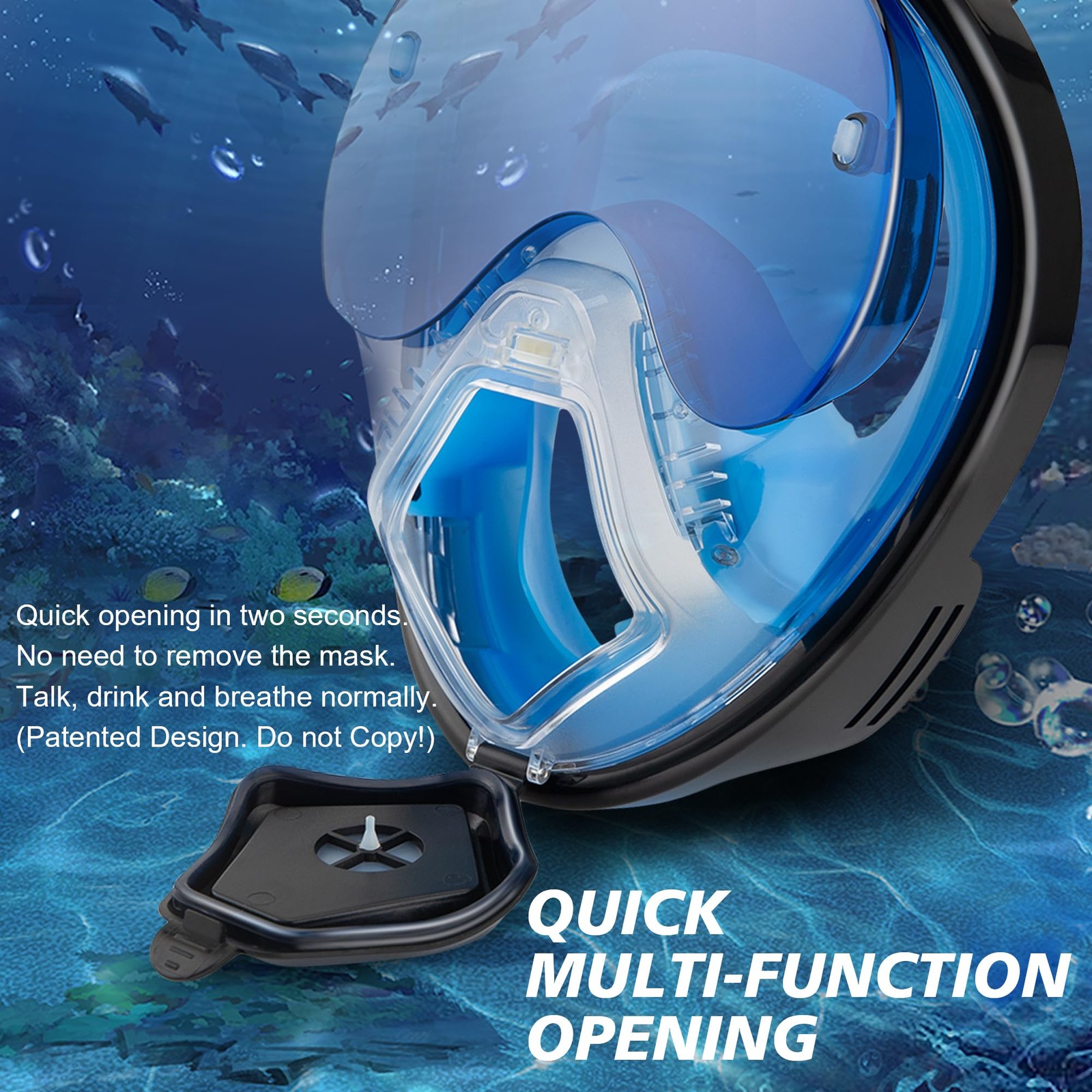 Full Face Snorkel Mask-Latest Dry Top Breathing System X-Large, Black Blue