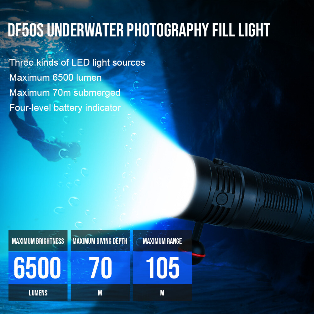 Trustfire 6500 Lumen TypeC led Diving Light Snorkeling Scuba LED Flashlight R/UV