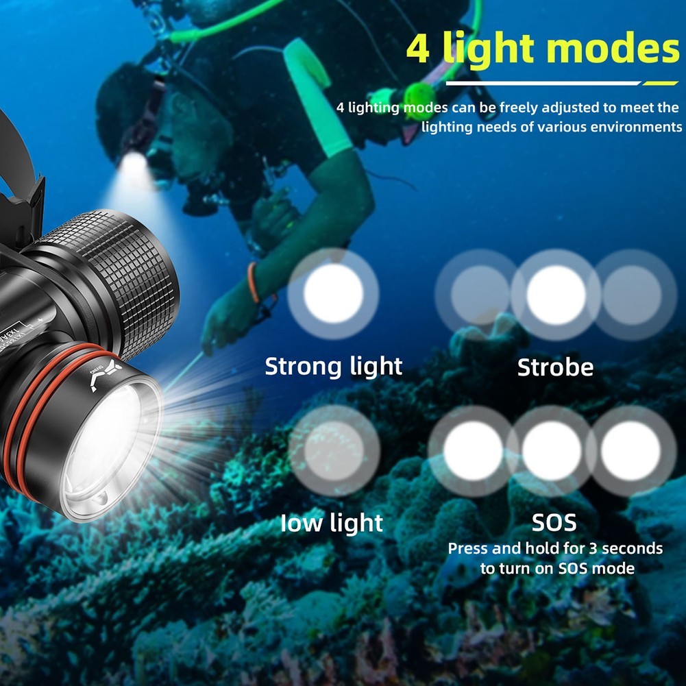 Scuba Diving Light Underwater Diving Headlamp IPX8 Underwater 40M High Quality