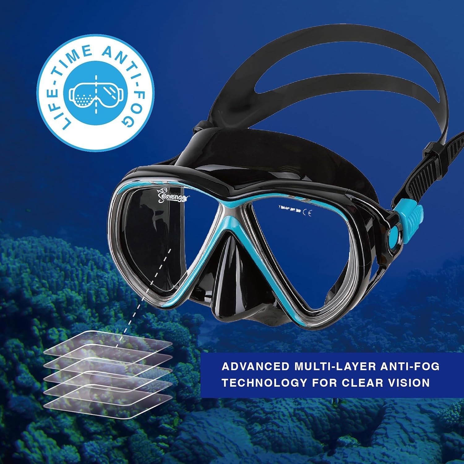Seavenger Hanalei Anti-Fog 4-Piece Snorkeling Set, Dark Floral, Medium