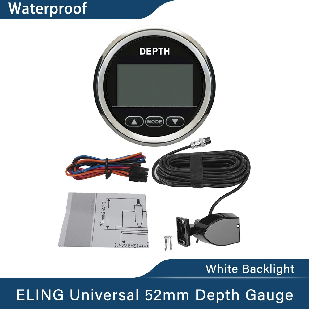 Newest 52mm Digital Depth Gauge Indicator for Yachts Fishing Boats Universal 12V