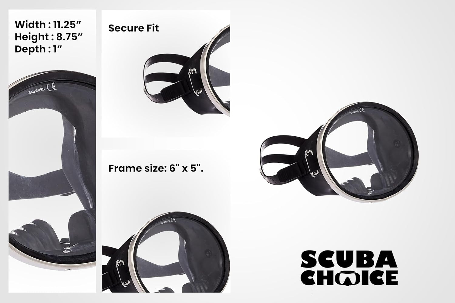 Scuba Diving Mask, Oval Tempered Glass Snorkel Mask with Comfortable Classic Rub