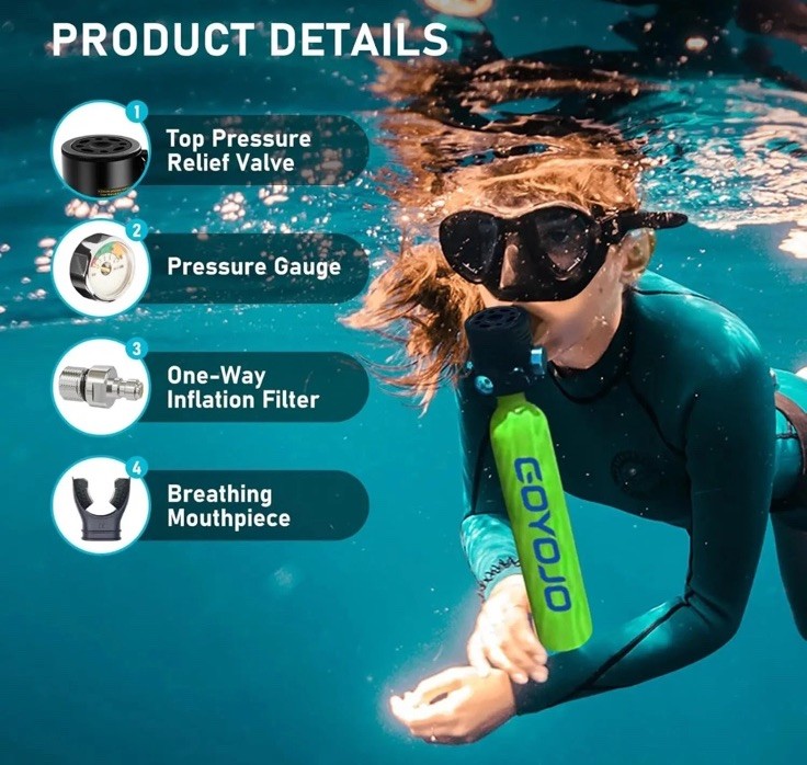 GOYOJO Scuba Tank 0.5L Oxygen Cylinder for Diving Snorkeling Tank 5-10 Minute US