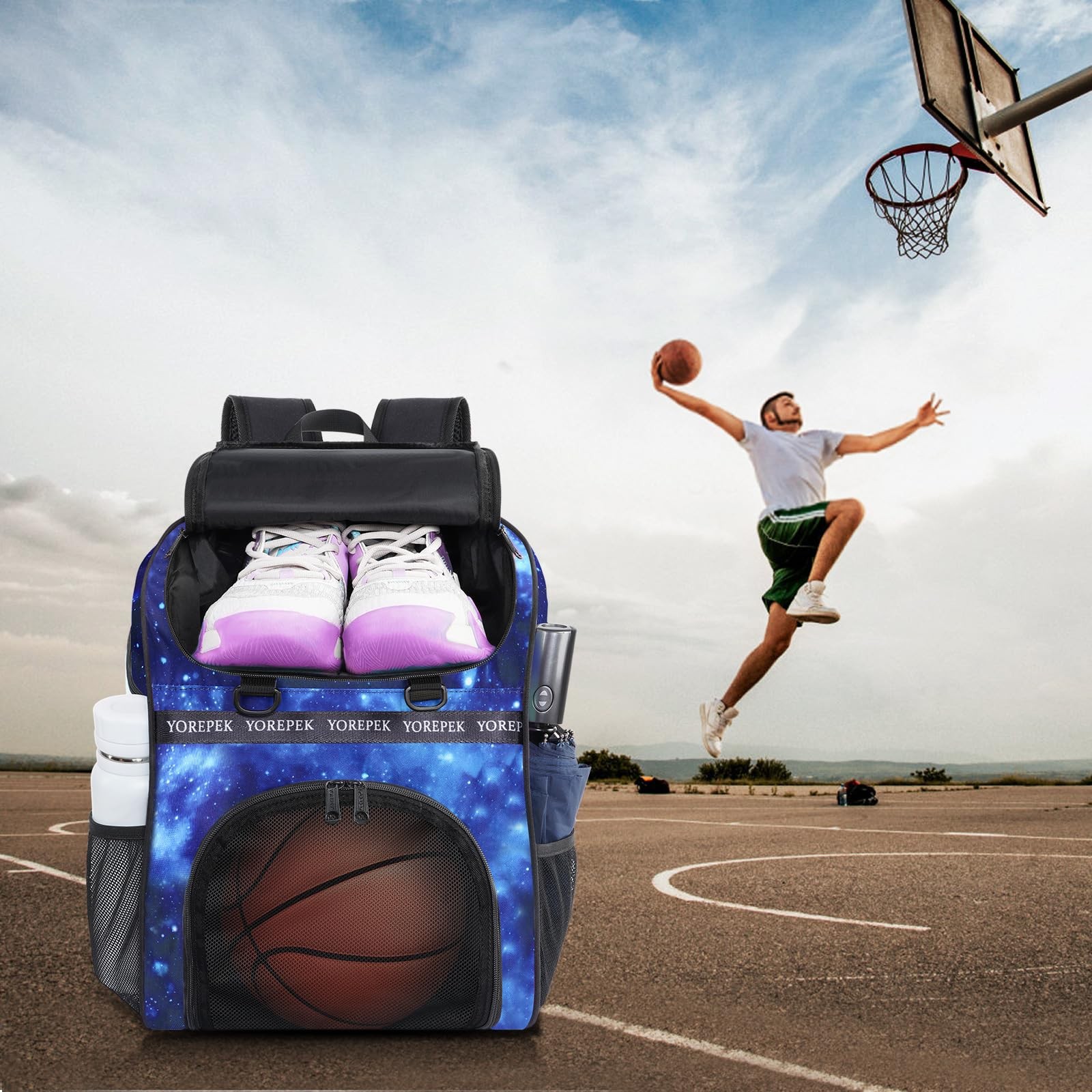 YOREPEK Basketball Bag, Large Backpack with Shoe Large, Star Blue
