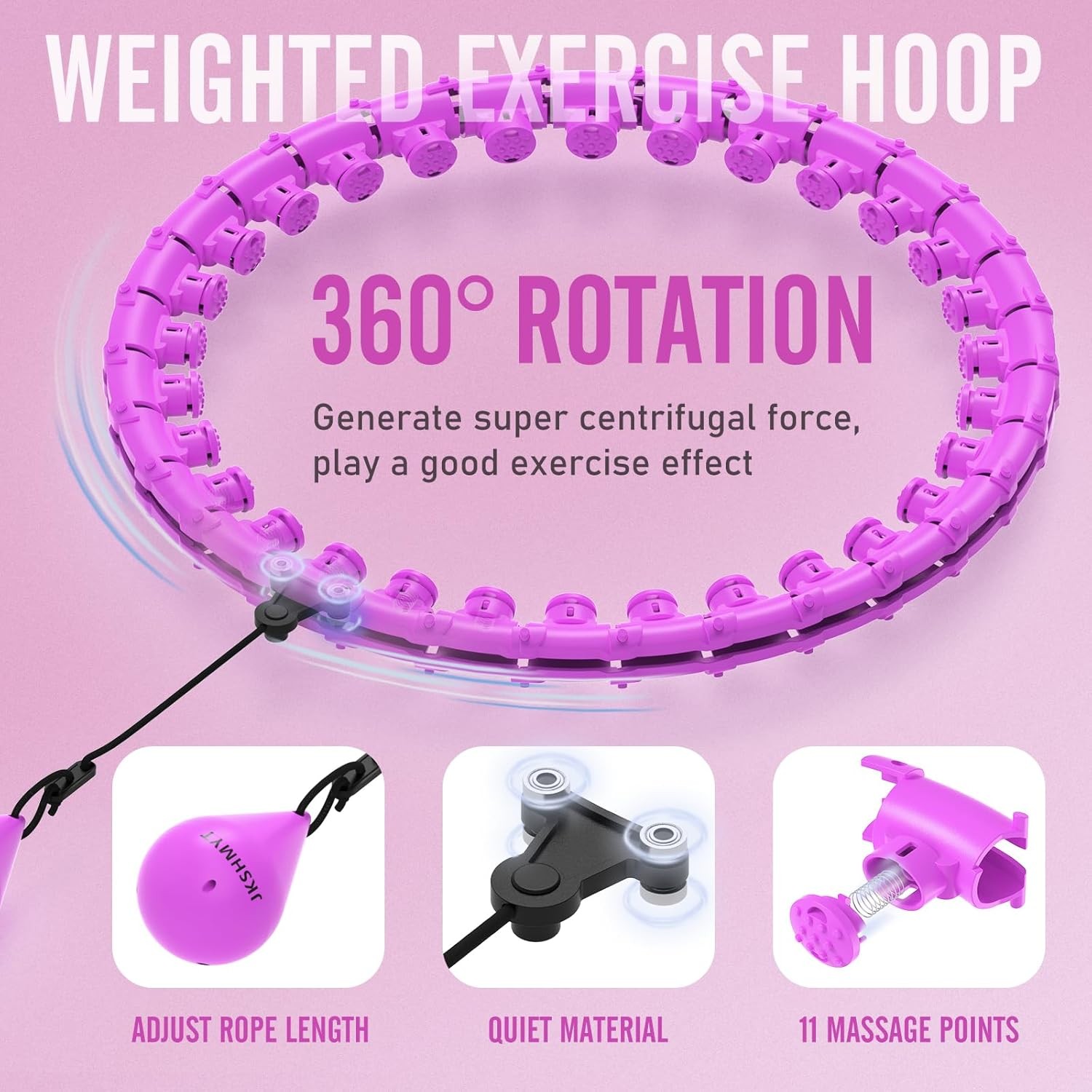 JKSHMYT Weighted Hula Circle Hoops for Adults Weight Loss, 58 inch, Purple