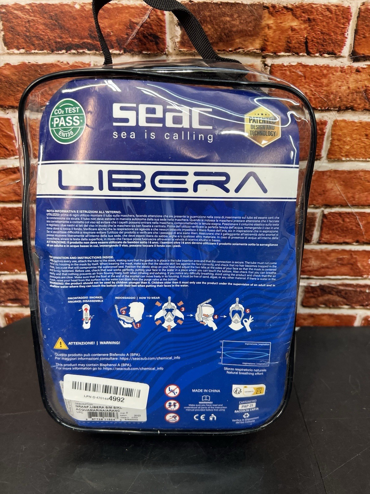 SEAC Libera Full Face Snorkel Mask S/M Aqua Orange EN136